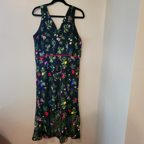 Sam Edelman Floral Embroidered Mesh Sheer Midi Dress. S 14. Fairy Dark Romance - Picture 4 of 8